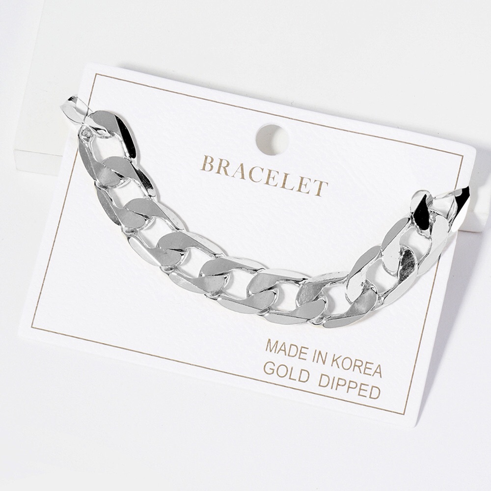 14K White Gold Plated Cuban Link Chain Bracelet